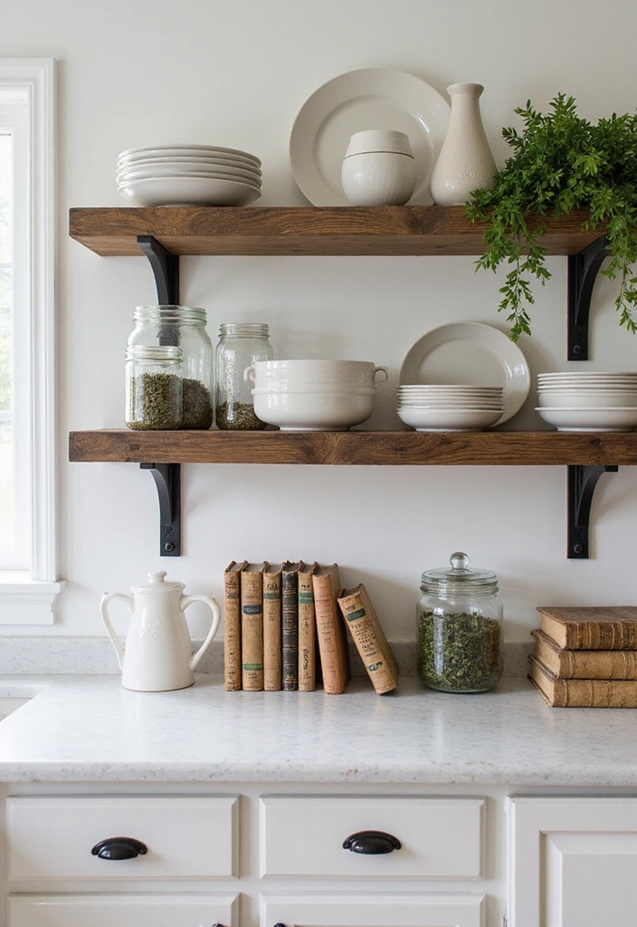 23 Farmhouse Kitchen Decor Ideas That Will Transform Your Space into a Cozy Retreat! - 1. Rustic Wooden Shelves