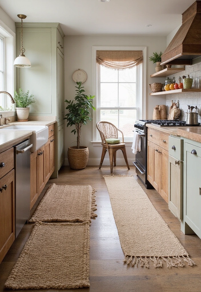 23 Farmhouse Kitchen Decor Ideas That Will Transform Your Space into a Cozy Retreat! - 16. Warm Textured Rugs