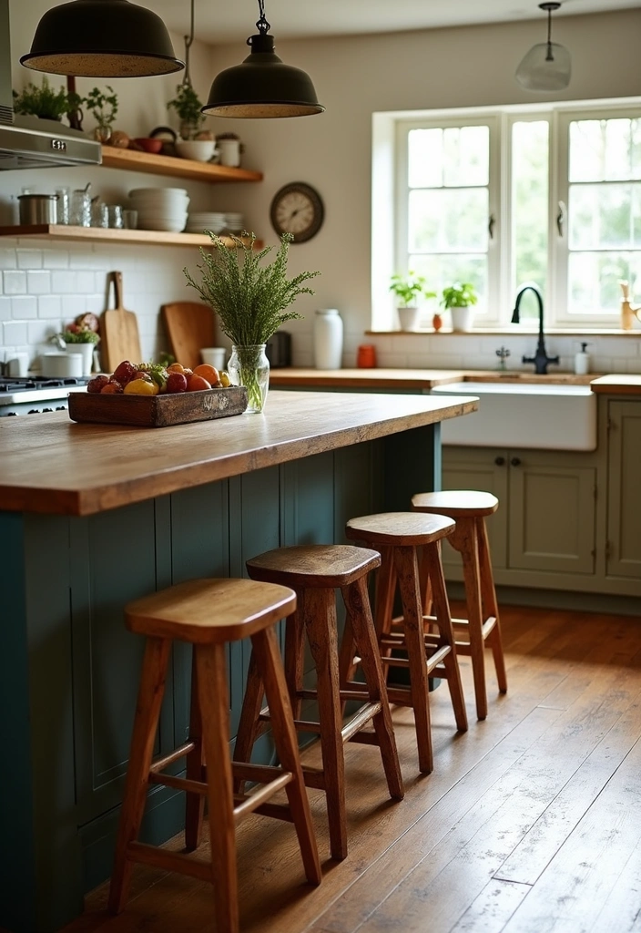 23 Farmhouse Kitchen Decor Ideas That Will Transform Your Space into a Cozy Retreat! - 3. Vintage Stools
