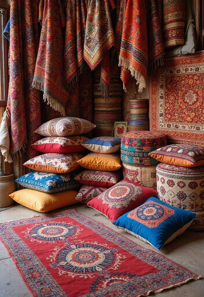 12 Bohemian Home Decor Ideas That'll Transform Your Space Into a Cozy Oasis! - 6. Ethnic Textiles: Fabrics from Around the World