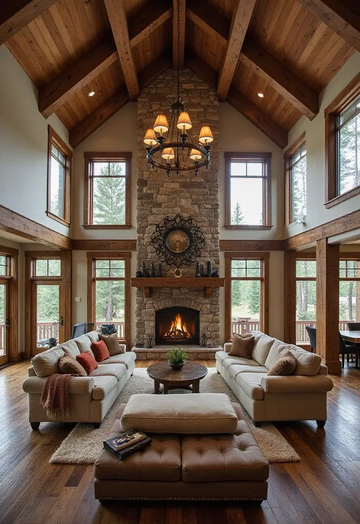 12 Stunning Wood Barndominium Living Room Ideas That'll Make You Wish You Lived Here! - 4. Mountain Lodge Elegance