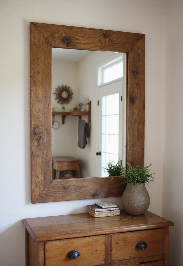 25 Rustic Wood Furniture Ideas That'll Make Your Home Feel Like a Cozy Retreat! - 21. Rustic Wood Mirror Frame