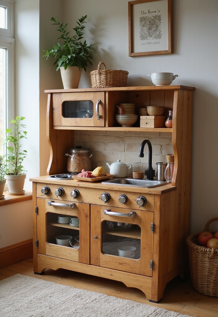 25 Rustic Wood Furniture Ideas That'll Make Your Home Feel Like a Cozy Retreat! - 22. Rustic Wood Play Kitchen