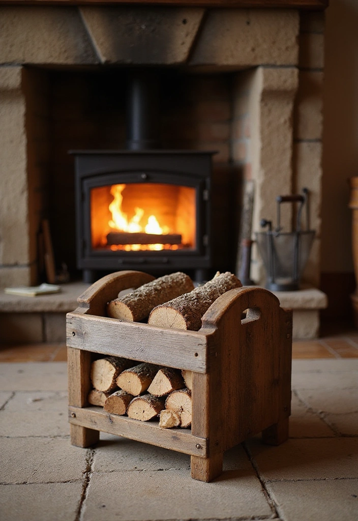 25 Rustic Wood Furniture Ideas That'll Make Your Home Feel Like a Cozy Retreat! - 23. Rustic Wood Firewood Holder