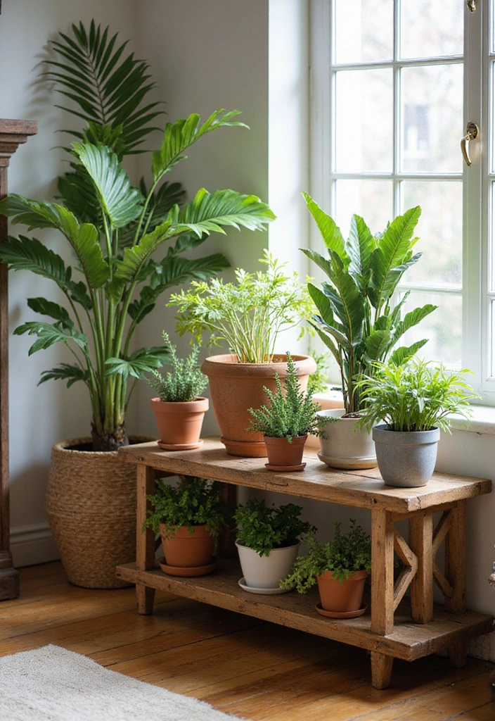 25 Rustic Wood Furniture Ideas That'll Make Your Home Feel Like a Cozy Retreat! - 24. Rustic Wood Plant Stand