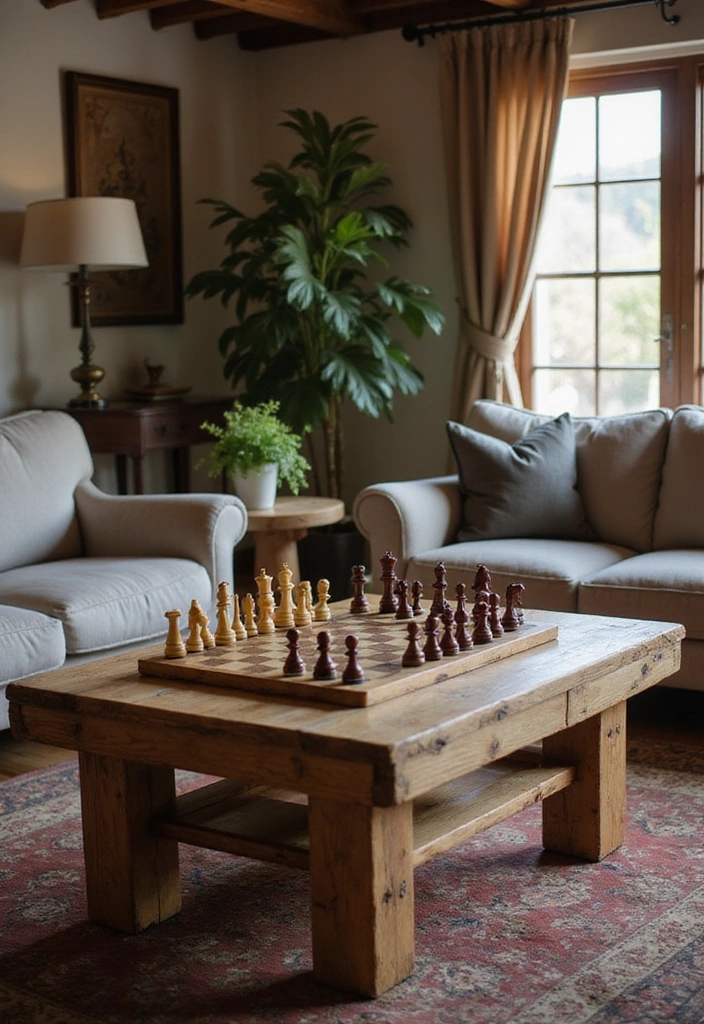 25 Rustic Wood Furniture Ideas That'll Make Your Home Feel Like a Cozy Retreat! - 25. Rustic Wood Chess Table