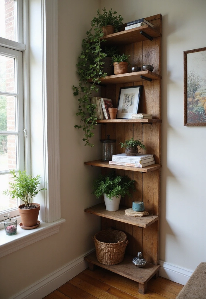 25 Rustic Wood Furniture Ideas That'll Make Your Home Feel Like a Cozy Retreat! - 4. Vintage Wood Corner Shelf