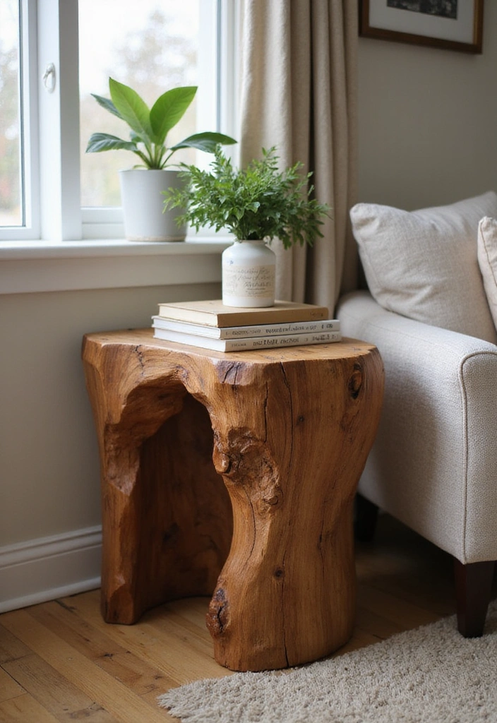 25 Rustic Wood Furniture Ideas That'll Make Your Home Feel Like a Cozy Retreat! - 6. Handcrafted Wood Side Table