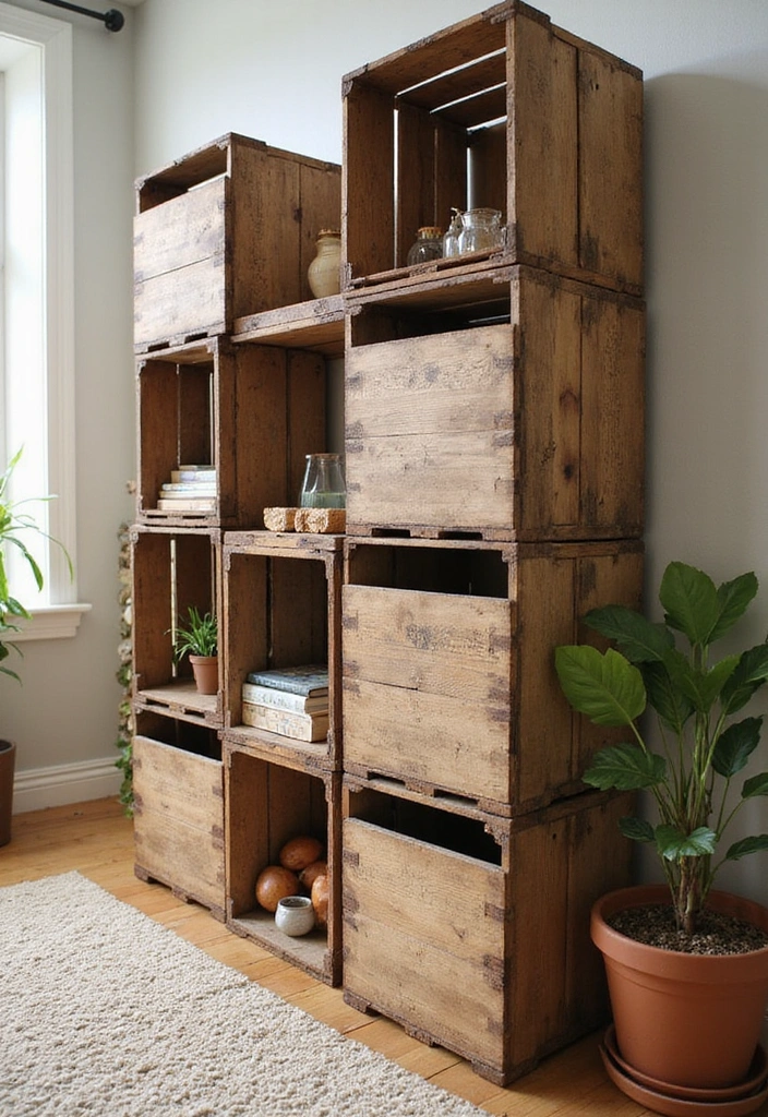 25 Rustic Wood Furniture Ideas That'll Make Your Home Feel Like a Cozy Retreat! - 9. Rustic Wood Crates