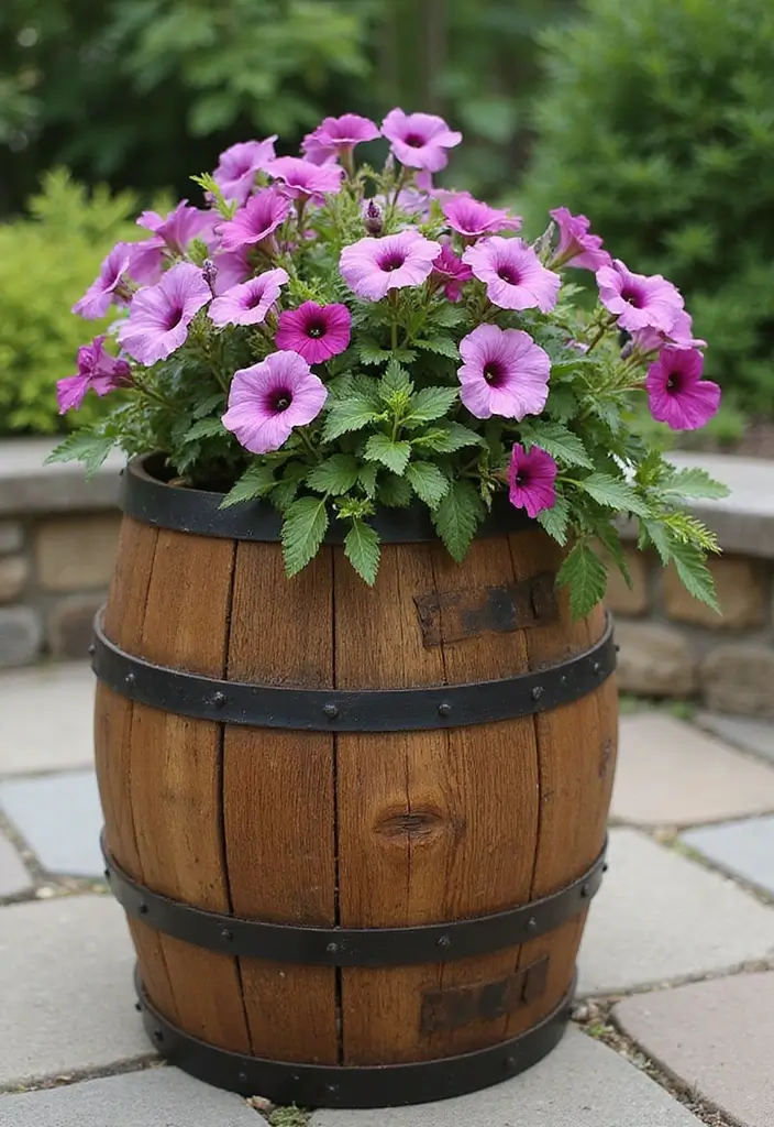 20 Rustic Wood Planters That Will Add Charm to Your Home (You Won't Believe #5!) - 2. Vintage-Style Wooden Barrel Planters
