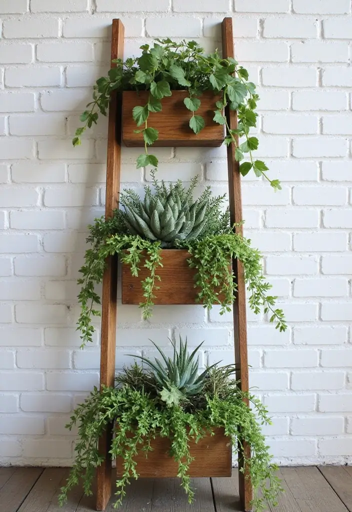 20 Rustic Wood Planters That Will Add Charm to Your Home (You Won't Believe #5!) - 3. Rustic Wooden Ladder Planters