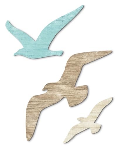 Putuo Decor 3pcs Wood Seagull Wall Decor Wooden Beach Wall Decor Coastal Theme Wall Art Seagull Wall Sculpture Sea Birds Lake House Ocean Decor Vintage Ornaments For Home Bathroom