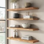 Set of 2 Rustic Elm Floating Shelves, 36"W x 9.2"D x 1.4"H, Live Edge Design with Invisible Bracket for Wall Mounting, Ideal for Living Room, Bedroom, Kitchen, or Bathroom Decor - Image 2