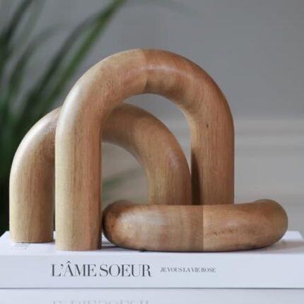 Product Elevations Wooden Arch Decor Set of 3 - Shelf Decor Aesthetic for Coffee Tables, Bookshelves, & Entryways - Acacia Wood Japandi Home Decor Accents - Modern Decorative Objects