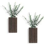Dahey 2 Pack Wood Wall Planter Vase with Artificial Eucalyptus Farmhouse Wall Hanging Decor Pocket Planter for Indoor Fake Plants Greenery, Living Room Bedroom Kitchen Home Office Decoration