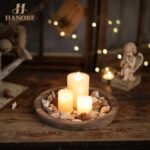 Hanobe Round Wooden Candle Holder Tray: Rustic Farmhouse Centerpiece for Tealight & Pillar Candles - Perfect for Christmas, Weddings, Halloween, and Home Decor, $70 and Under - Image 3