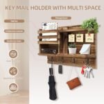Solid Wood Key and Mail Organizer Wall Mount – 8 Hook Rack for Entryway, Hallway, or Bedroom (Burnt Brown) – Self-Adhesive or Drill Option - Image 2