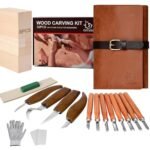 IMYMEE Deluxe Wood Carving Kit with Leather Case,Wood Carving Tools Set with Wood Carving Knife,Detail Knives,Basswood Blocks,Gloves,Strop Block,Polishing Compound for Whittling Kit Hobbies for Adults