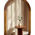 Arched Mirror 24 x 36 Inch,Brown Wood Rustic Bathroom Tempered Wall Mirror with Wood Frame,Round Corner Arch Farmhouse Wooden Vanity Mirror for Living Room,Entryway or Bedroom（Walnut Brown）