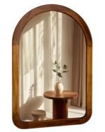 Arched Mirror 24 x 36 Inch,Brown Wood Rustic Bathroom Tempered Wall Mirror with Wood Frame,Round Corner Arch Farmhouse Wooden Vanity Mirror for Living Room,Entryway or Bedroom（Walnut Brown）
