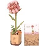 ROBOTIME 3D Puzzles Wooden Flower Pink Rose DIY Model Building Kit to Build for Adults Artifical Bouquet Botanical Collection Craft Brain Teaser Puzzle Creative Gift Home Decor