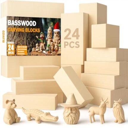 Basswood Carving Blocks 24PCS: Whittling Wood Blocks Wood Carving Kit with 3 Different Sizes - Soft Woodworking Blanks for Crafts Beginners Kids Adults