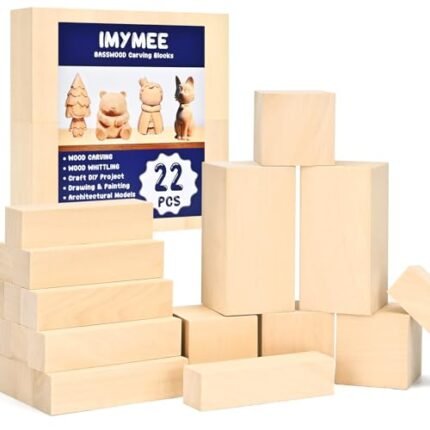 IMYMEE Basswood Carving Blocks-22PCS Whittling Wood Blocks Wood Carving Kit with 3 Different Sizes,Soft Basswood for Whittling, Easy to Use for Kids and Adults