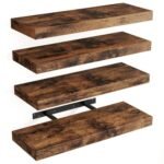 Fixwal 15.8in Floating Shelves, Rustic Wood Finish Wall Shelves Set of 4, Shelves for Wall Decor, with Invisible Brackets for Bathroom, Living Room,Bedroom and Kitchen(Rustic Brown)