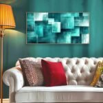 BQVCT Teal Geometric Canvas Print – Modern Abstract Wall Art in Wood Frame for Living Room and Bedroom Decor, Under $70 - Image 3