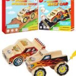 Little Jupiter DIY Wooden Kits w/Stickers - Kids Building Kit - Stem Toys for Ages 4-7 - Wood Crafts for Kids - Woodworking Kits (Monster Truck 1 & Race Car)