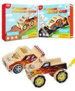 Little Jupiter DIY Wooden Kits w/Stickers - Kids Building Kit - Stem Toys for Ages 4-7 - Wood Crafts for Kids - Woodworking Kits (Monster Truck 1 & Race Car)