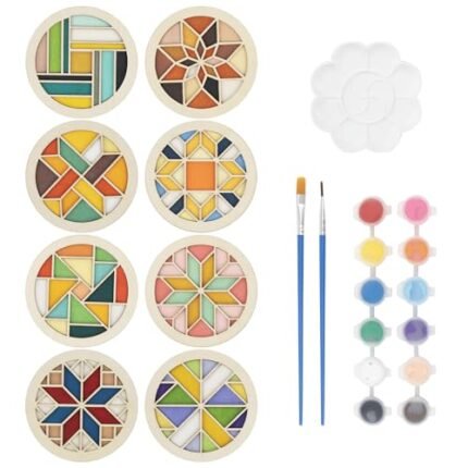 Temlum Wooden Coasters Painting Kit, Paint You Own Coaster Wooden Painting Craft Kit for Adults and Beginners Art Craft Supplies