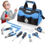 REXBETI 10-Piece Kids Tool Set with Real Hand Tools, Blue Durable Storage Bag, Children Learning Tool Kit for Home DIY and Woodworking,6+ Year Old Birthday Gift