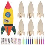 BAPHILE 12 Pack DIY Wood Rocket, Mini and Decorate Wooden Craft Kits With Tools for Kids School Home Party Decor Projects