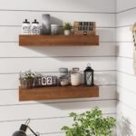 ROOREVO 2-Pack Rustic Wood Wall Shelves (Light Walnut, 24-Inch) - Image 3