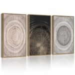 PHOPAGO Vintage Wood Tree Rings Wall Art Farmhouse Rustic Framed Canvas Paintings Living Room Bedroom Decor Nature Artwork 11x14in Natural Framed