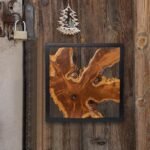 Rustic Teak Wood Wall Art - 17''x17'' Handcrafted Farmhouse Design for Home, Living Room, Bedroom, or Office - Square Floral Decor under $70 - Image 3