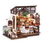 Rowood Coffee Miniature House Kit, DIY Miniature Dollhouse Kits Gifts for Adults to Build, Mayberry Street Miniatures, Wooden Adults Crafts, Mini Model Kits with LED, Birthday for Teens(NO.17 Cafe)