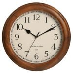 Wooden Wall Clock with Retro Design, 11 Inches Round Wall Clock Battery Operated Silent Non-Ticking, Big Arabic Numerals, for Kitchen Living Room Classroom Gym and Pool, Brown