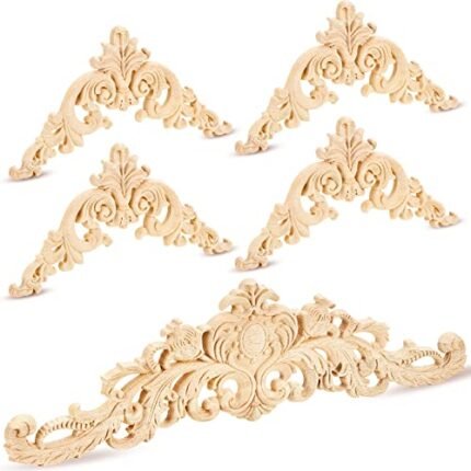 Wood Appliques and Onlays Wood Appliques for Furniture Decorative Wooden DIY Carved Onlay for Bed Door Cabinet Wardrobe Furniture Decoration(5 Pieces,Large Size)