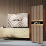 RITOLLO Wood Slat Panels for Wall 2-Piece 94.5"×11" Acoustic Panels for Interior Wall Decor 3D Fluted Sound Absorbing Panel - Natural Walnut