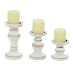 Deco 79 Wood Decorative Candle Holder Turned Style Candle Stand, Set of 3 Candlestick Holder 8", 6", 4"H, White