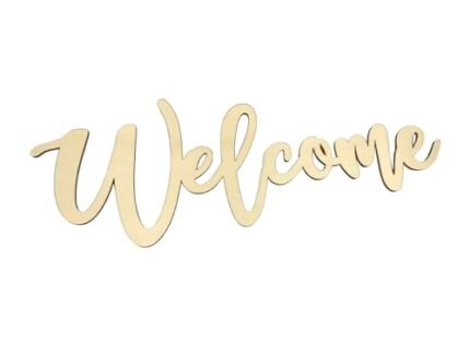 5Pcs Welcome Wood Cutouts Blank Script Unfinished Wooden Sign Letter for Door Hanger Wreath | Crafts | Art Project | Painting | Wall Word Decor | Easter Wedding Rustic Home Gallery Decorations