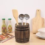 Vintage Rustic Wine Barrel Design Kitchen Utensil Holder – Burnt Wood Crock, $70 or Less - Image 2