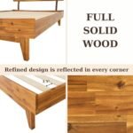 Bme Caden 15" Deluxe Bed Frame with Adjustable Headboard - Mid-Century Acacia Wood, No Box Spring Required, Easy Assembly, Caramel - Queen Size - Image 8