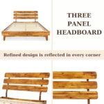 Bme Caden 15" Deluxe Bed Frame with Adjustable Headboard - Mid-Century Acacia Wood, No Box Spring Required, Easy Assembly, Caramel - Queen Size - Image 9