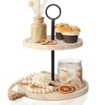 Decorative Wooden Tiered Tray Stand - Beautiful Two Tiered Coffee Table Serving Tray Enhances Your Seasonal Modern Farmhouse Decor - The Perfect Centerpiece for Your ChristmasTable Decorations