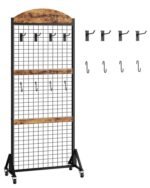 CHOEZON 5.7’ x 2’ Grid Wall Panel Display Rack - Movable Wire Stand in Rustic Brown and Black - Image 8