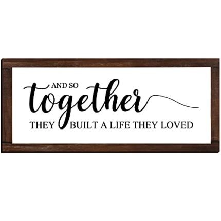 Jetec Together They Built A Life They Loved Sign 14 x 6.4 Inches Farmhouse Wall Decor Rustic Modern Framed Wood Hanging Plaque for the Home Love Signs Decorations (And So Together Style)