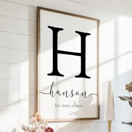 Framed Wooden Family Name Sign Personalized Wood Monogram Choose from Four Sizes (12" x 18", Weathered Grey Frame, White Background)